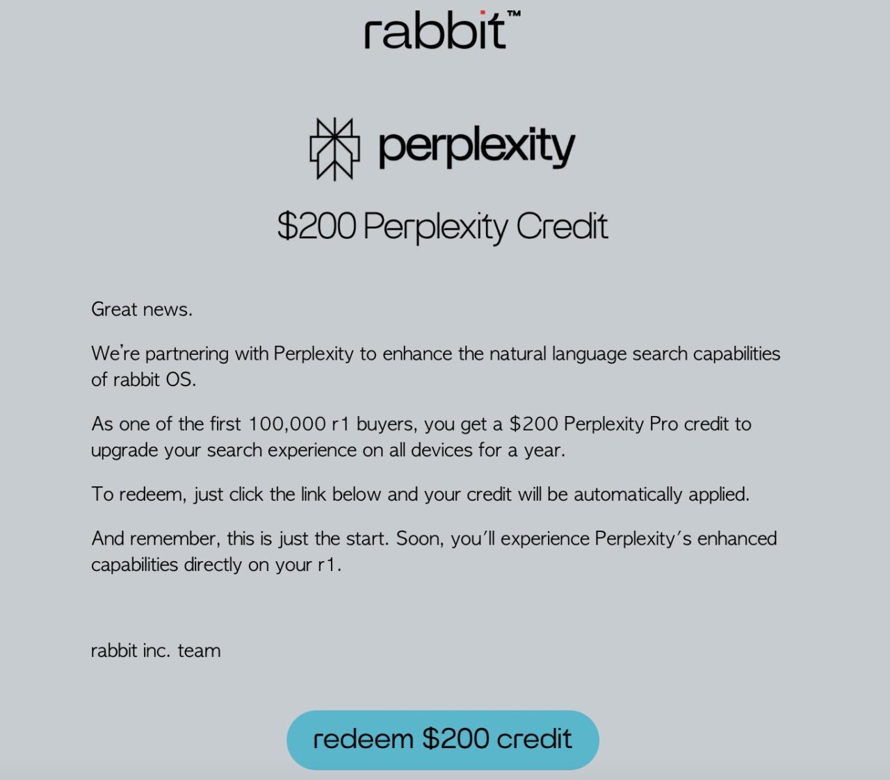 Rabbit R1：Perplexity Proクレジット配布キャンペーン